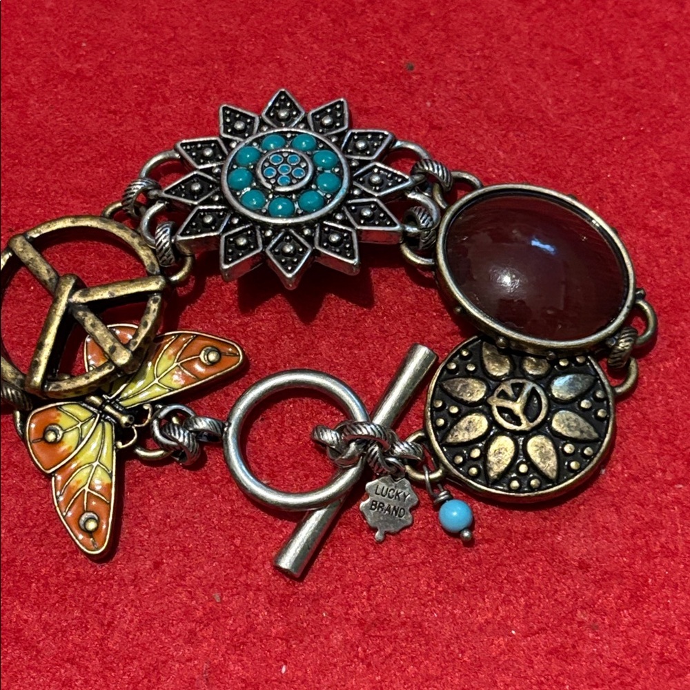 Lucky Brand Boho Charm Bracelet with Turquoise and Amber Accents